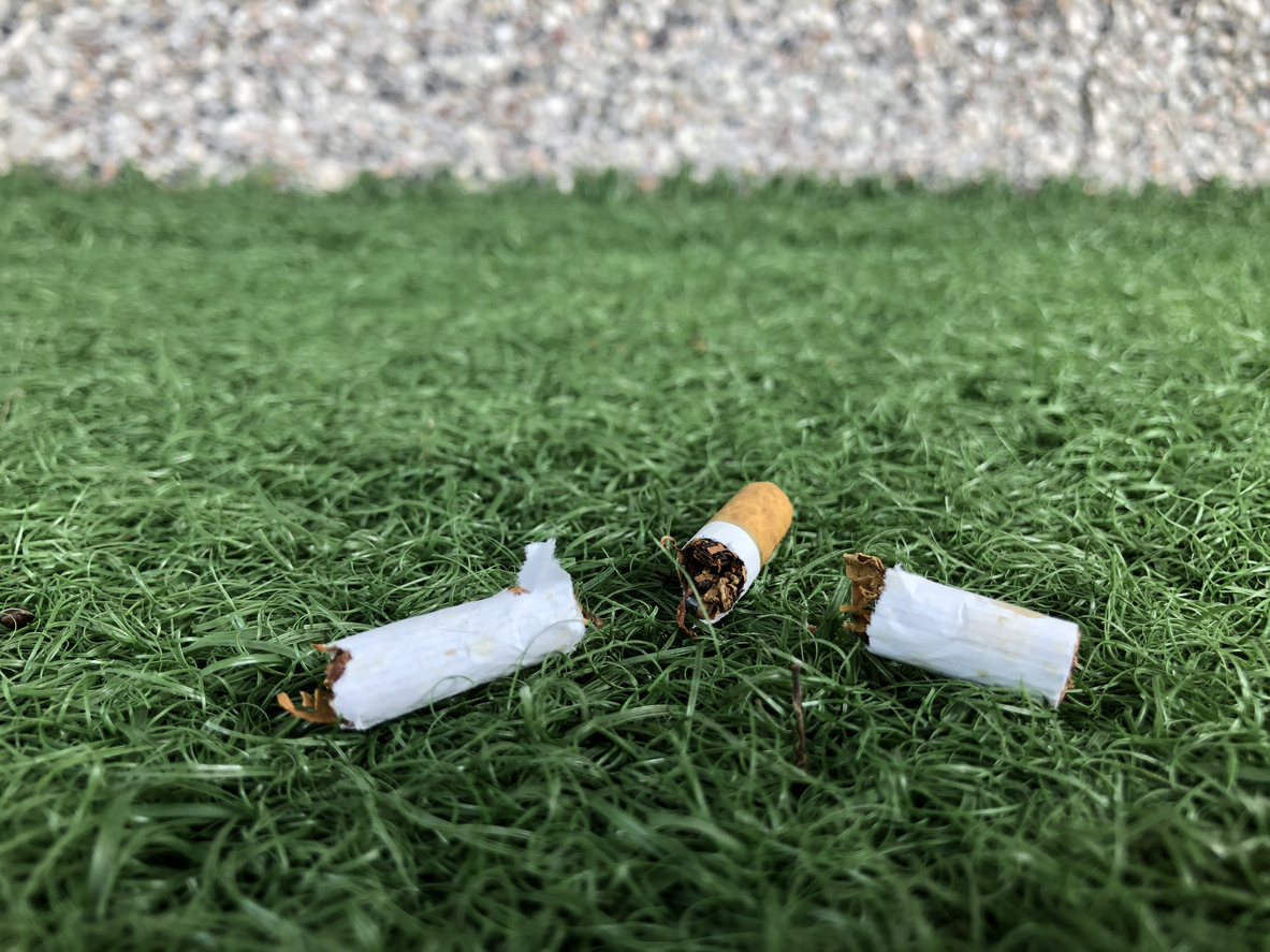 mégots de cigarette sur gazon synthétique