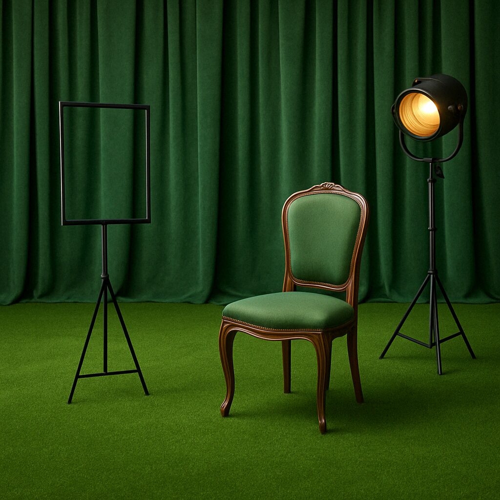 Scène de théâtre décorée avec du gazon synthétique